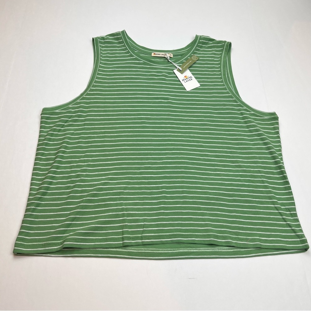 Marine Layer Womens Size XL Green White Lydia Textured Stripe Tank *FLAWED NEW